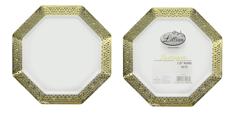 ''Lacetagon - 7.25'''' Pearl Plate - Gold RIM - 10-Packs - Lillian''
