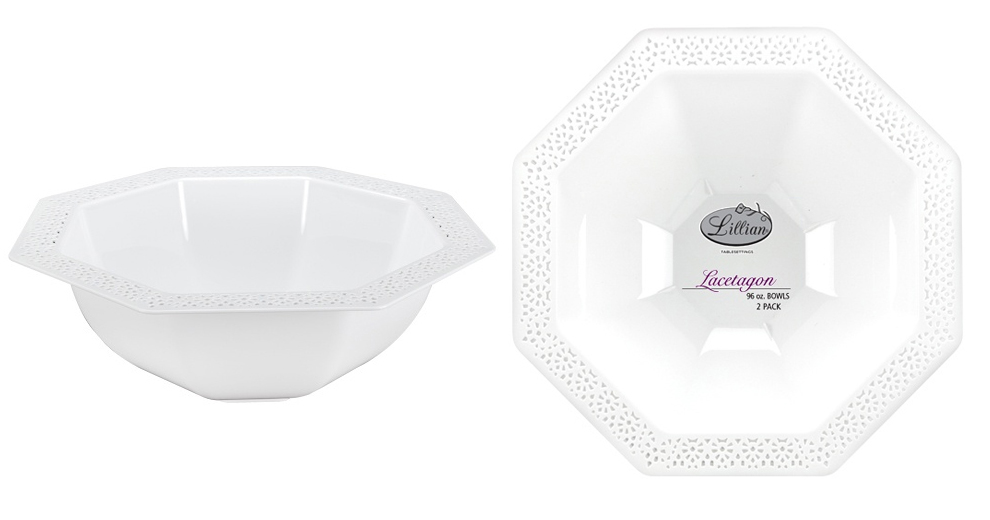 Lacetagon - 96 oz. Plastic Bowls - 2-Packs - Pearl - Lillian