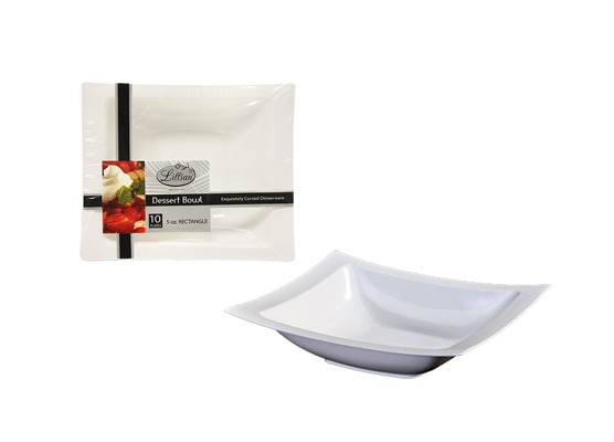 Rectangular Pearl Plastic DESSERT Bowls by Lillian - 5oz - 10-Packs