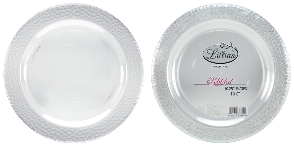 ''Pebbled - 10.25'''' Plastic Plate - Clear - 10-Packs - Lillian''