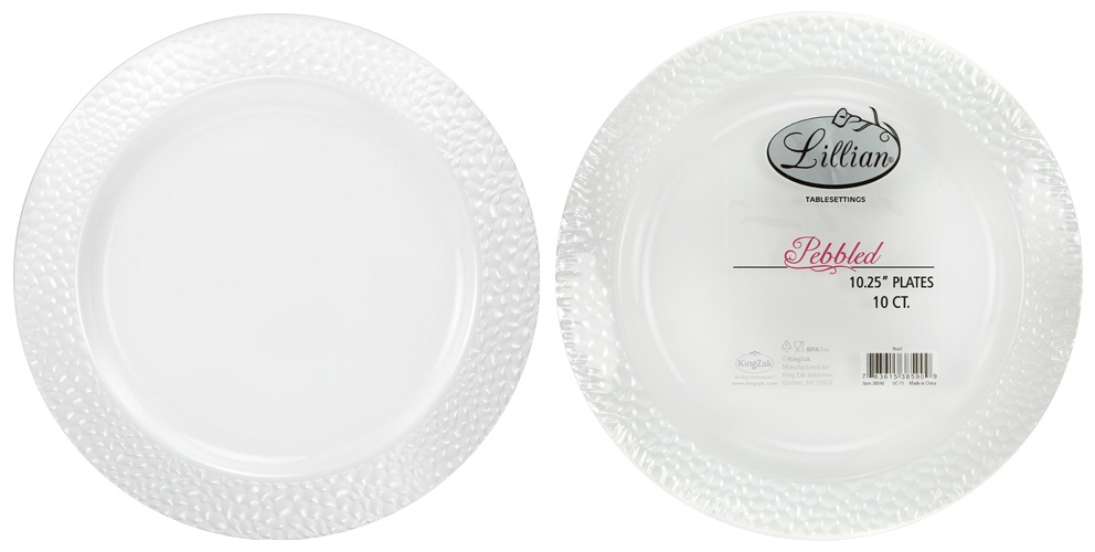 ''Pebbled - 10.25'''' Plastic Plate - Pearl - 10-Packs - Lillian''