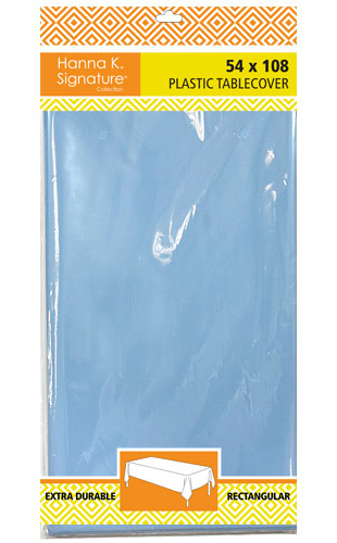''54'''' X 108'''' Rectangular Heavyweight Plastic Tablecloth - Light Blue - Hanna K. Signature''