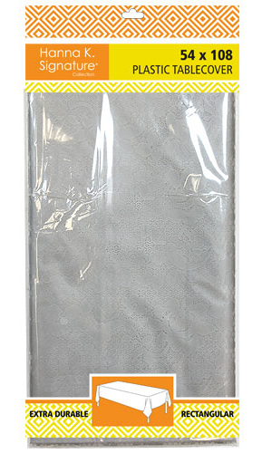 ''54'''' X 108'''' Rectangular Heavyweight Plastic Tablecloth - Silver Lace - Hanna K. Signature''