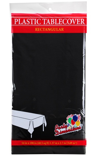 ''54'''' X 108'''' Rectangular Plastic Tablecloth - Black - Party Dimensions''