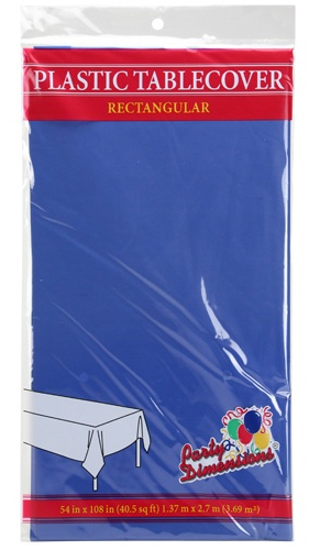 ''54'''' X 108'''' Rectangular Plastic Tablecloth - Blue - Party Dimensions''
