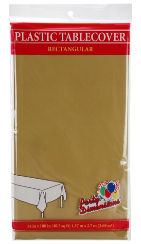 ''54'''' X 108'''' Rectangle Plastic Tablecloth - Gold - Party Dimensions''