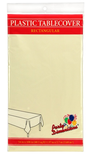 ''54'''' X 108'''' Rectangular Plastic Tablecloth - Ivory - Party Dimensions''