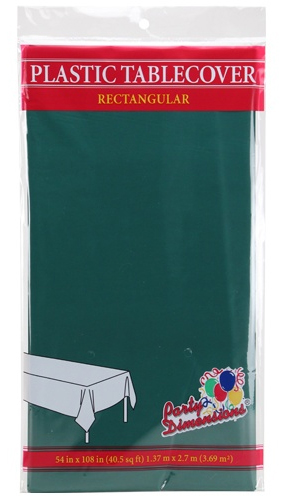 ''54'''' X 108'''' Rectangular Plastic Tablecloth - Hunter Green - Party Dimensions''