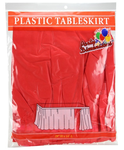 ''29'''' X 14' Plastic Tableskirt- RED - Party Dimensions''