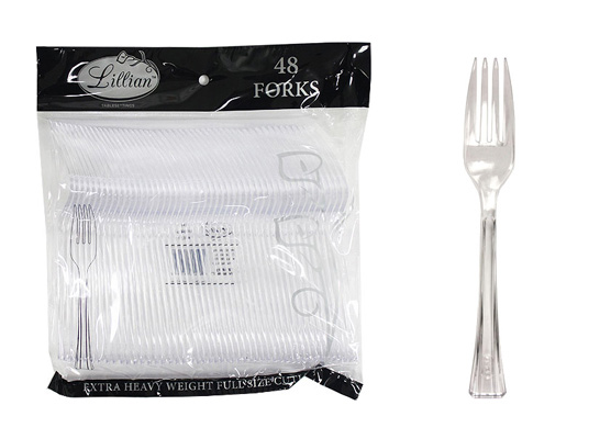 Clear Plastic Forks Cutlery BAGS by Lillian - 48-Packs