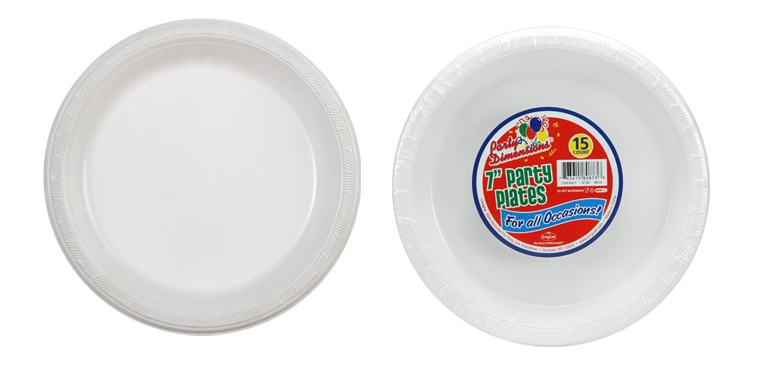 ''7'''' White Plastic PLATES 15-Packs - Party Dimensions''
