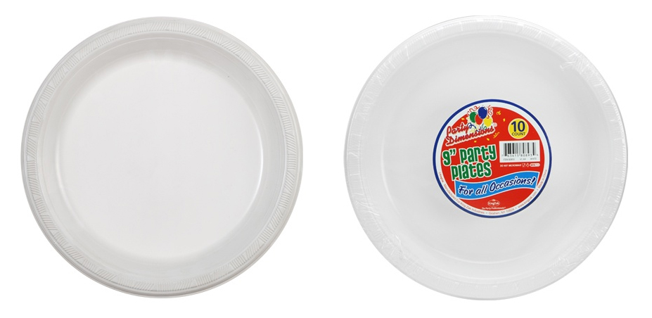 ''9'''' White Plastic PLATES 10-Packs - Party Dimensions''