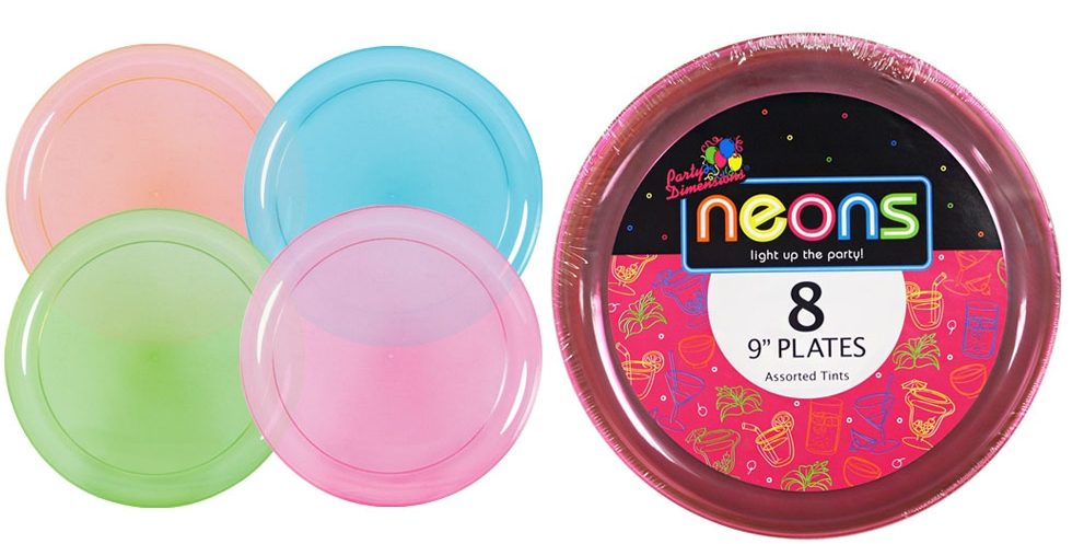 ''9'''' Neon Plastic PLATES 4 Assorted Colors 8-Packs - Party Dimensions Neons''