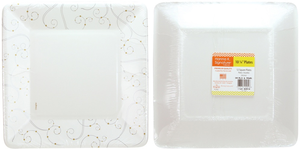 ''10'''' Swirls & Pearls Square PAPER Plate, 12-Packs - Hanna K. Signature''