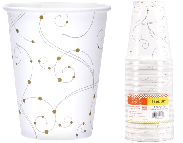 12 oz. Swirls & Pearls Hot/Cold PAPER Cup 16Ct - Hanna K. Signature