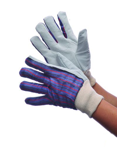 Premium Grade Cow Split Leather Palm Gloves w/ Knit Wrist - Size: Large