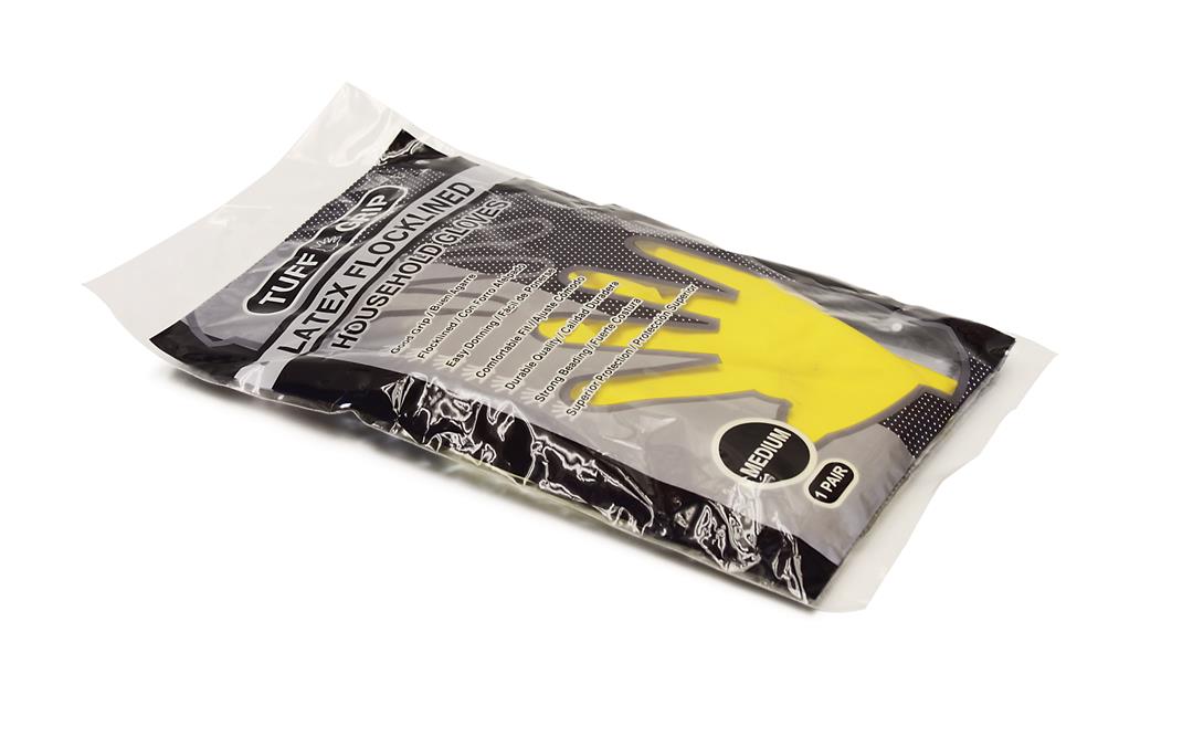 ''12'''' Flock Lined Yellow Household Latex GLOVES w/ Rolled Cuff - Size: Large''