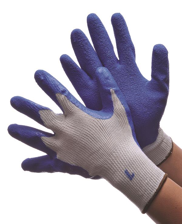 10 Gauge Cotton/Poly String Knit GLOVES w/ Latex Coating - Grey/Blue - Size: Large