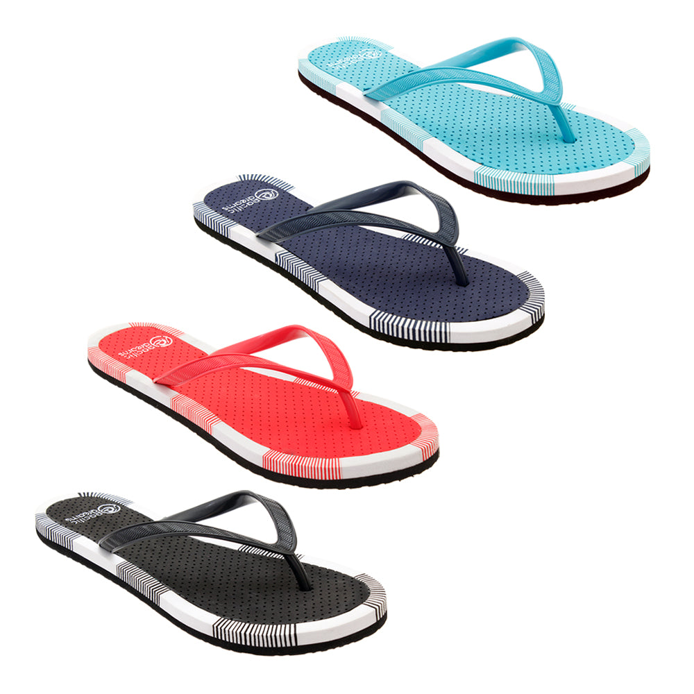 Women's Flip Flop Thong Sandals w/ Striped Trim & Soft Texture Footbed