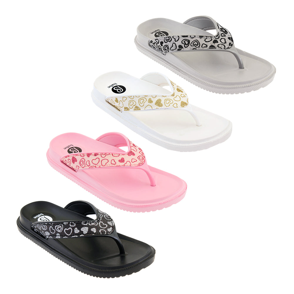 Women s Wedge Flip Flop Sandals w Glitter Heart Printed Straps