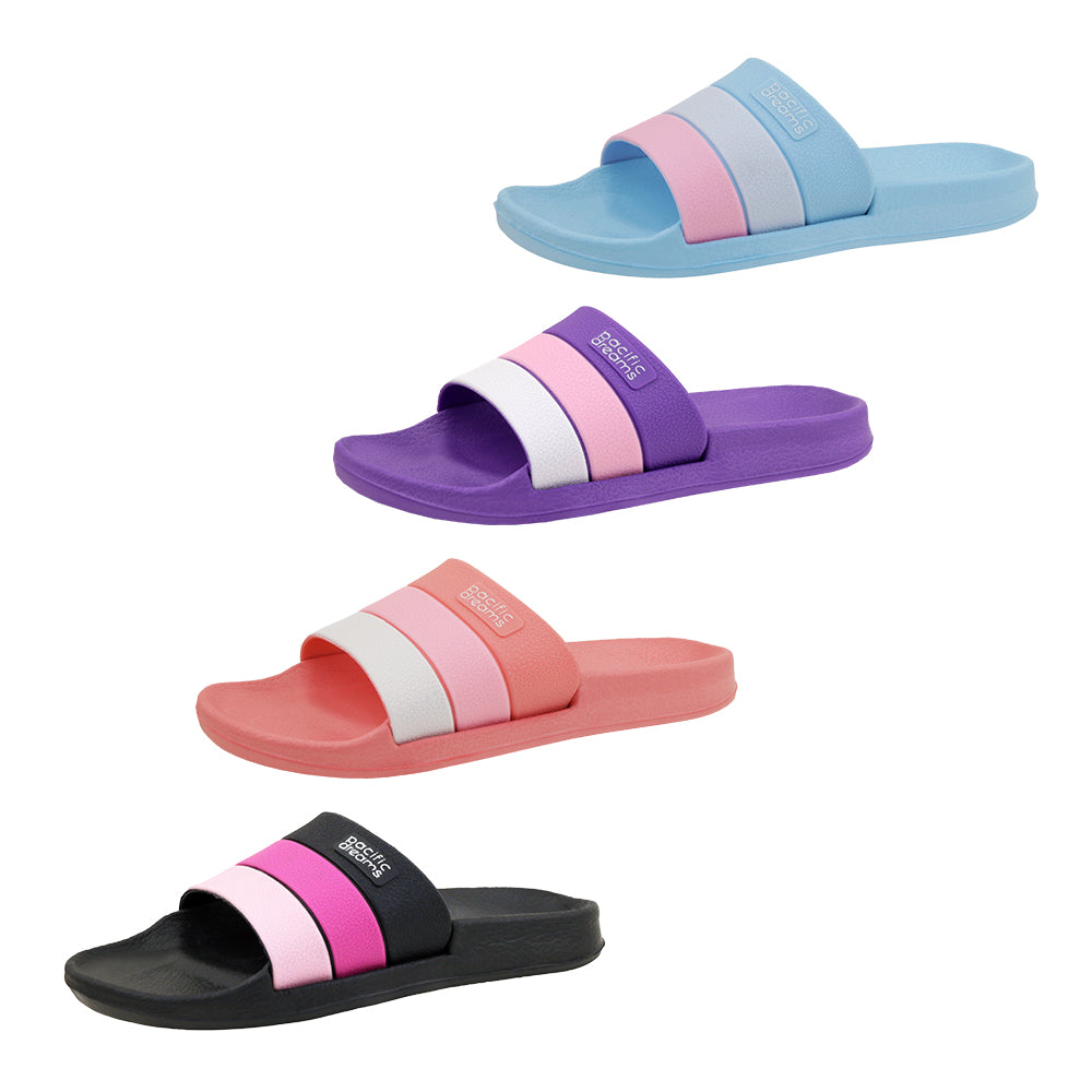 Women's Two Tone Striped Barbados Slide Sandals w/ Pacific DREAM Patch Embellishment