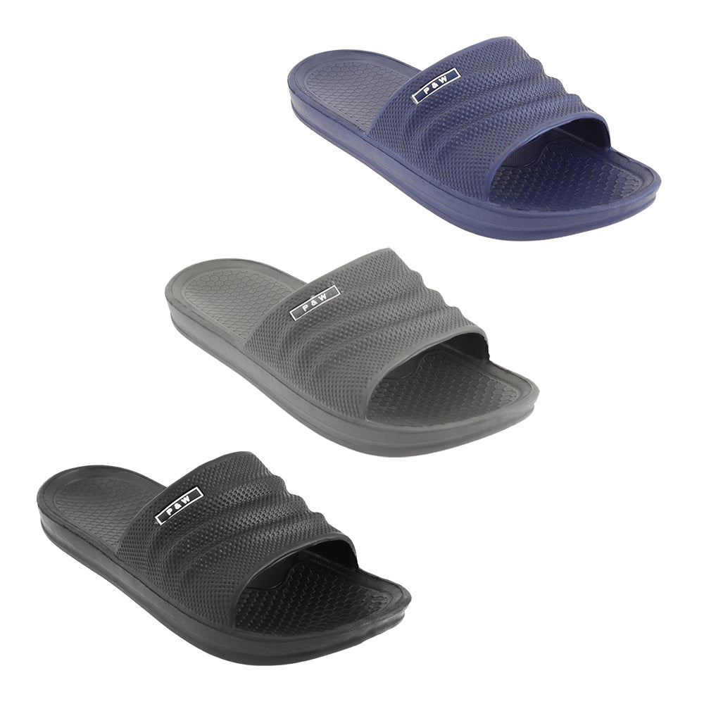 Men's Athletic Ribbed Barbados Slide Sandals w/ Soft Textured Footbed