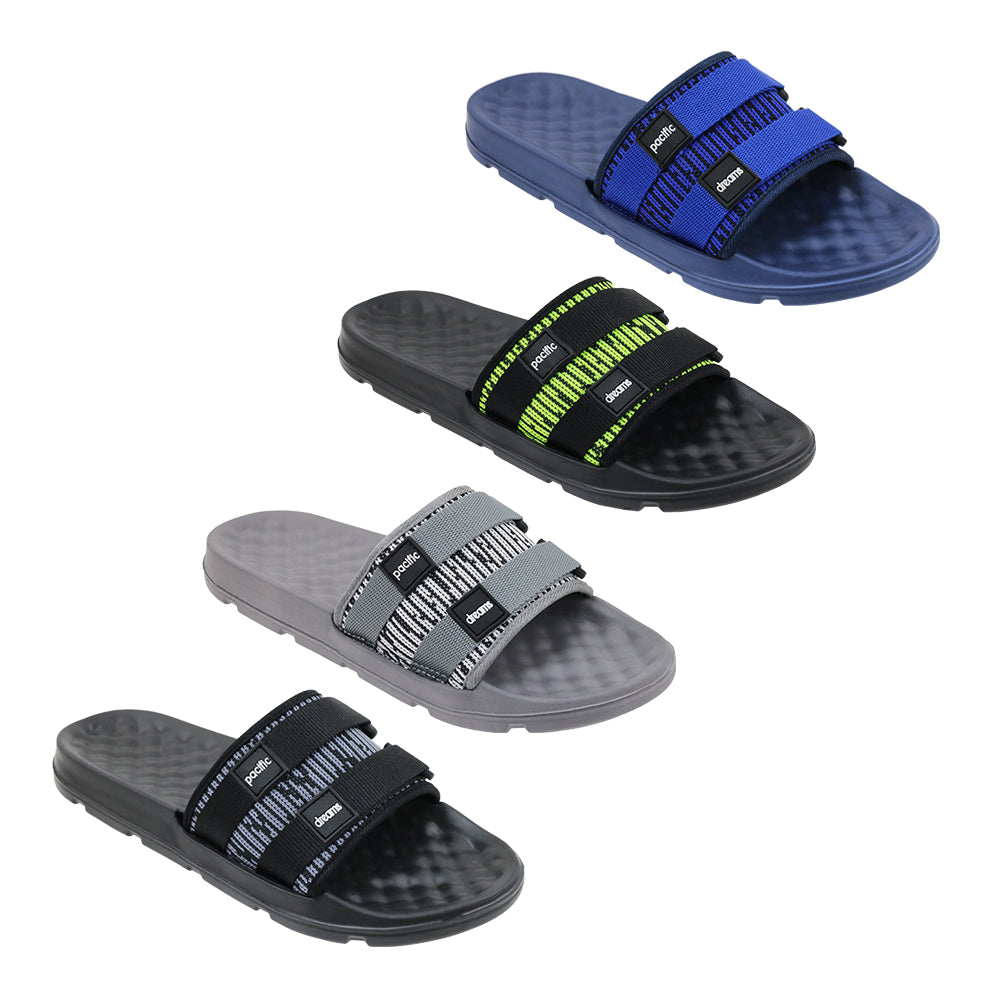 Men's Knit Athletic Barbados Slide Sandals w/ Heathered Patterns & Soft Ribbed Footbed