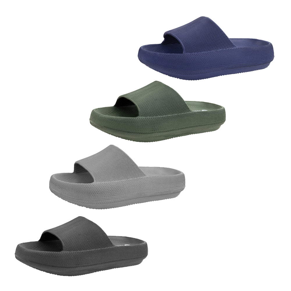 Men's Wedge Slide Sandals w/ Embroidered Brick Patterns & Soft Footbed