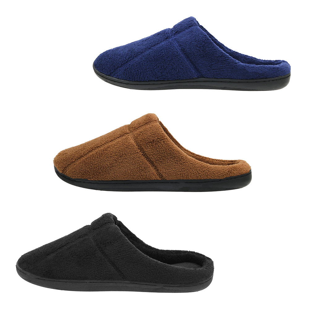 Men's Knit Bedroom SLIPPERS w/ Embroidered Patterns & Sherpa Soft Footbed