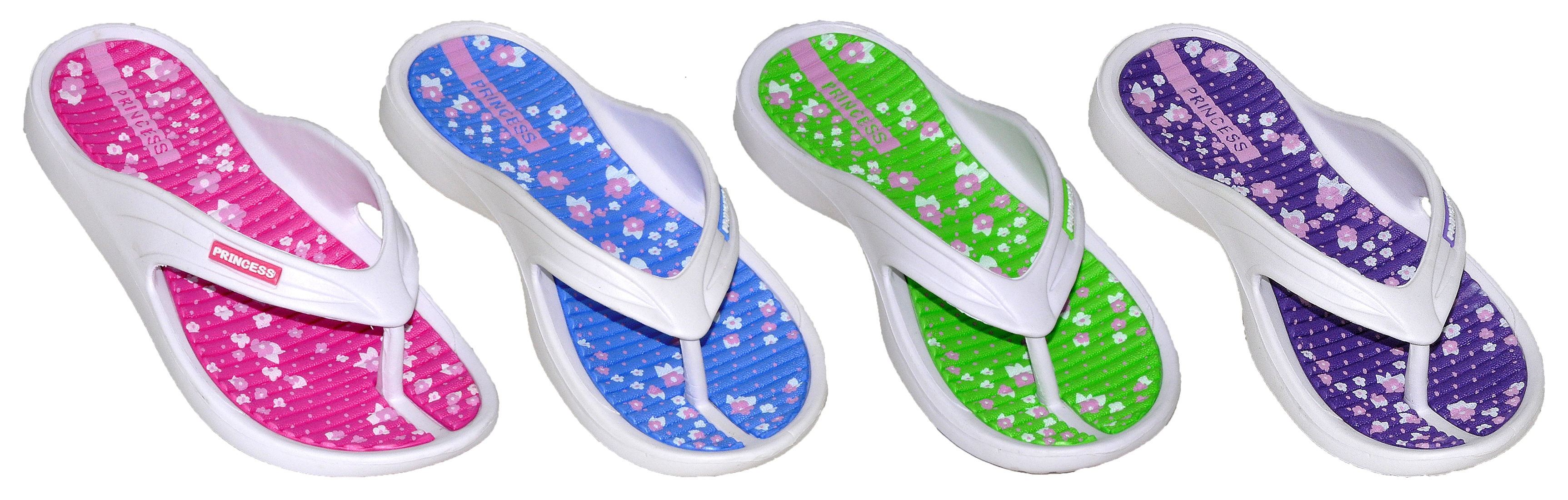 Girl's FLIP Flops w/ Floral Footbed - Assorted Colors - Sizes 11/12-4