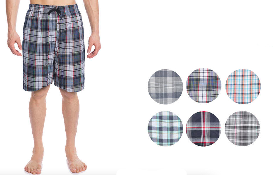 Men's Plaid PAJAMA Shorts w/ Adjustable Drawstring - Assorted Two Tone Colors & Patterns