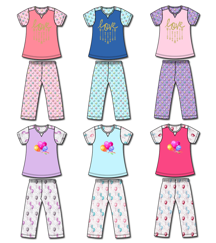 Women's Short Sleeve Shirt & Capri Pajama Pants Set w/ Balloon & Love Print