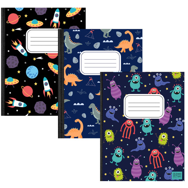 Wide Ruled Composition Books w/ Space Alien Monster Print