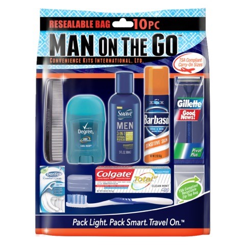 Men's 10 PC. Travel Size Hygiene Convenience Kits w/ Resealable Bag