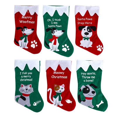 Stocking Pet 6ast Felt 18in 36dog/12cat W/funny Sayings Red/green Jhook/ht