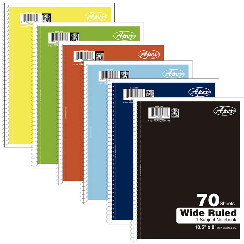 70-Page 1-Subject Wide Ruled NOTEBOOKs - Assorted Colors