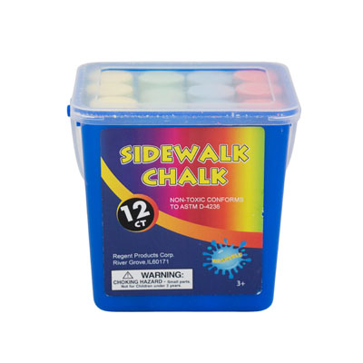 Chalk Sidewalk Bucket 12pc Washable 3.5in 4color Per Pack Shrink W/label