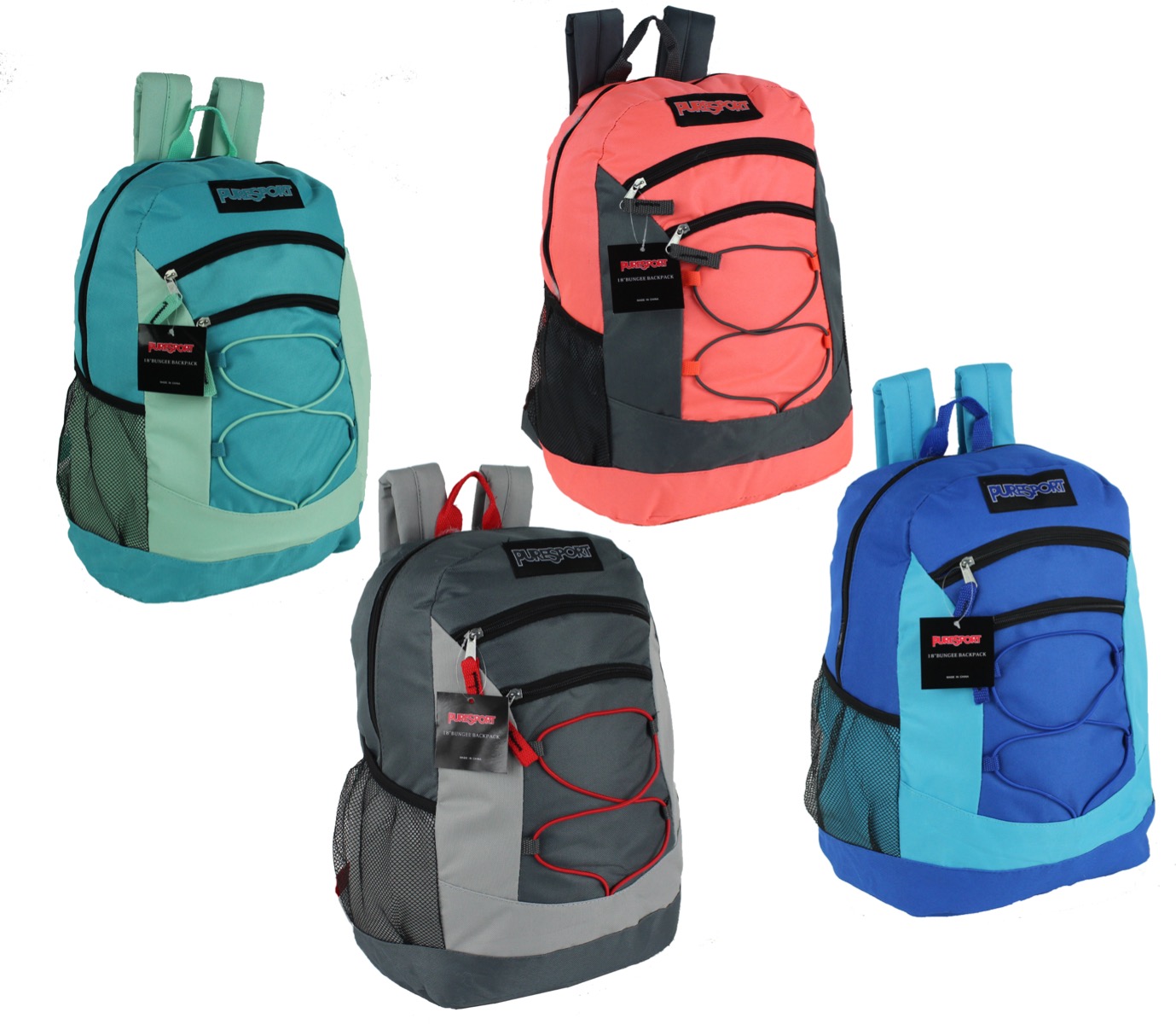 ''18'''' Premium PureSport Bungee Backpacks w/ 3 Pockets & Mesh Side Pockets''