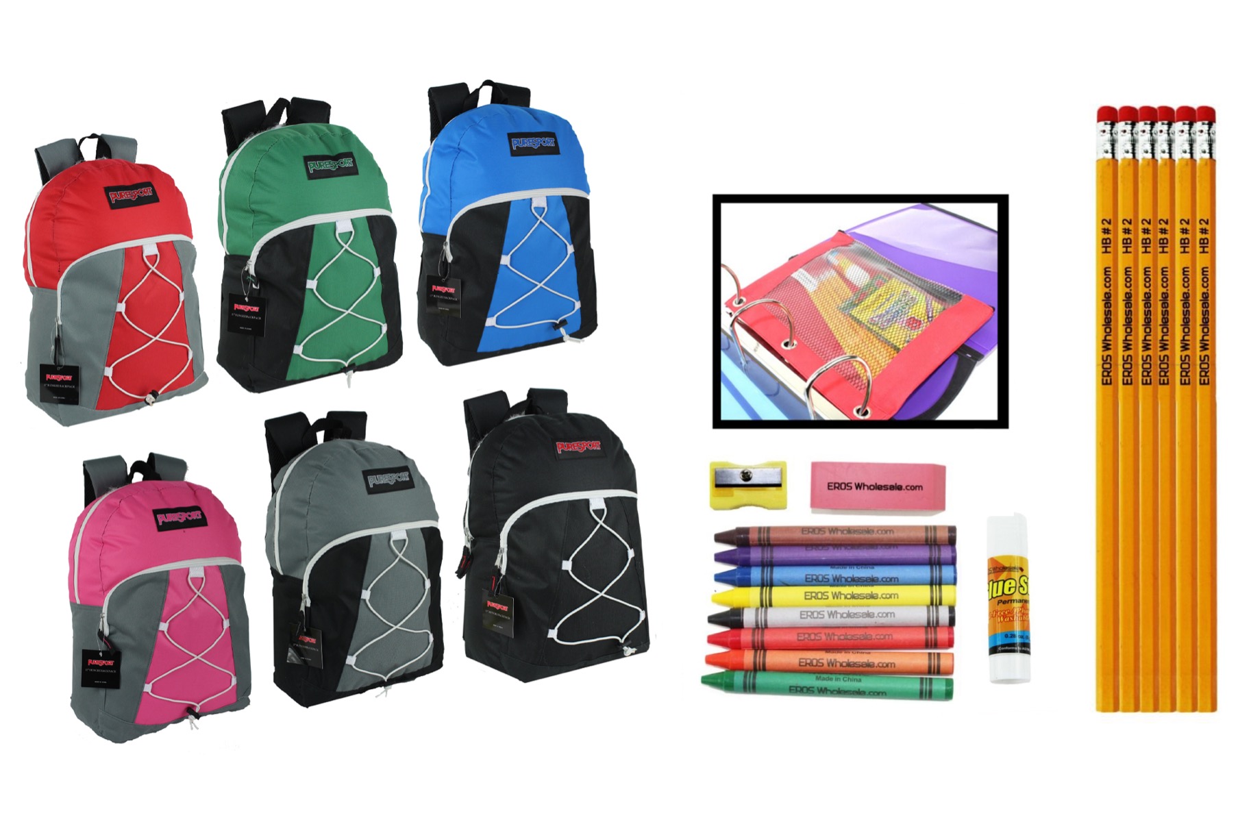 ''17'''' Classic Bungee PureSport Backpack & Elementary School Supply Kit Sets''