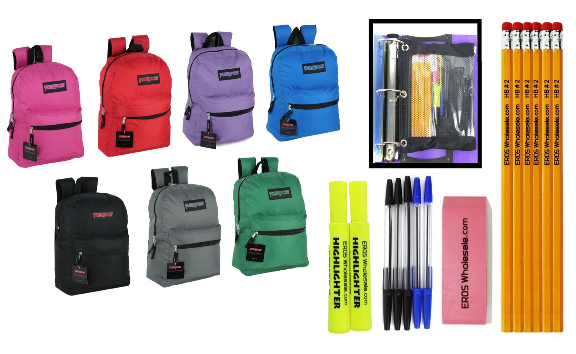 ''17'''' Classic PureSport Backpack & High School Supply Kit Sets''