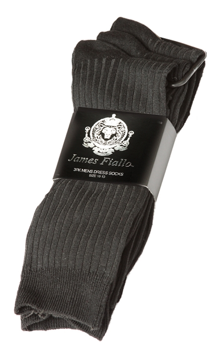 Men's Solid Black Ribbed Knit DRESS Socks - Size 10-13 - 3-Pair Packs