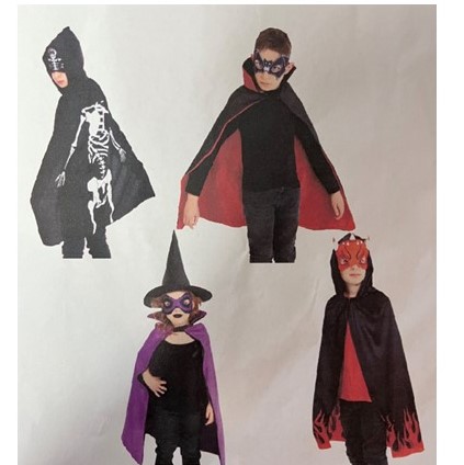 Costume HALLOWEEN Cape & Mask Set Kids 4ast Pvc Bag/hanger & In Use Inser Card