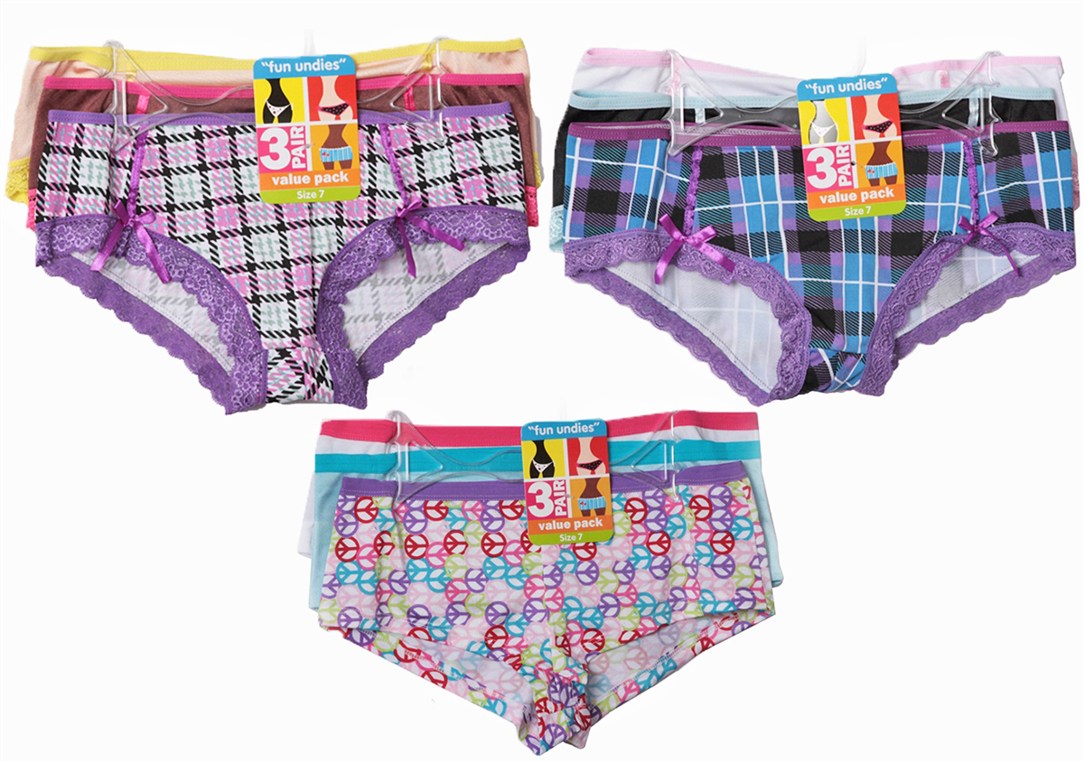 Women's Boy Short/Hipster Cut Panties - Assorted Prints - Plus Sizes 8-10 - 3-Packs
