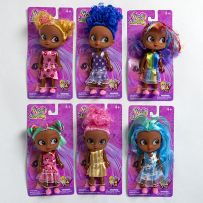 DOLL Pretty Dorables 5in Black 6asst Styles W/colorful Hair Tie On Card 4+