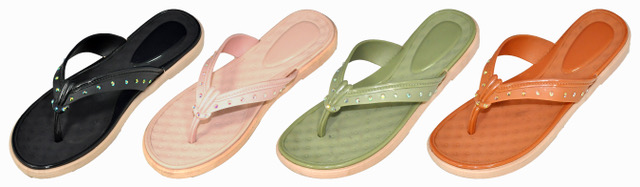 Women's Thong Slide SANDALS w/ Embroidered Rhinestones & Soft Footbed