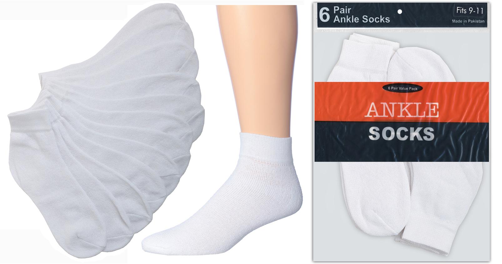 Women's White Athletic Ankle Socks - Size 9-11 - 6-Pair Packs