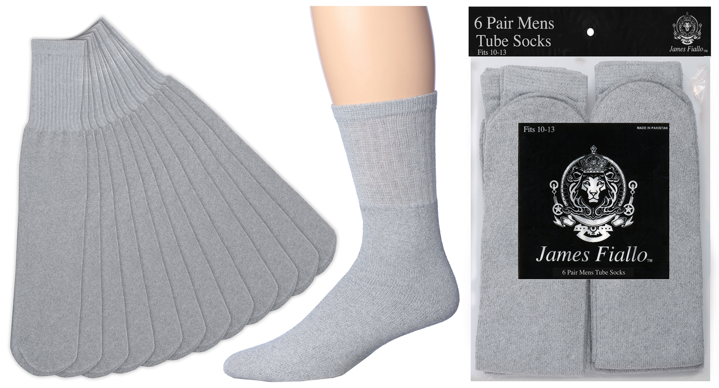 Men's Grey Athletic Tube Socks - Size 10-13 - 6-Pair Packs