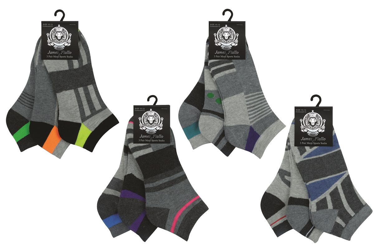 Men's Cushioned Athletic Low Cut Socks w/ Arch Support - URBAN Sport Prints - 3-Pair Packs