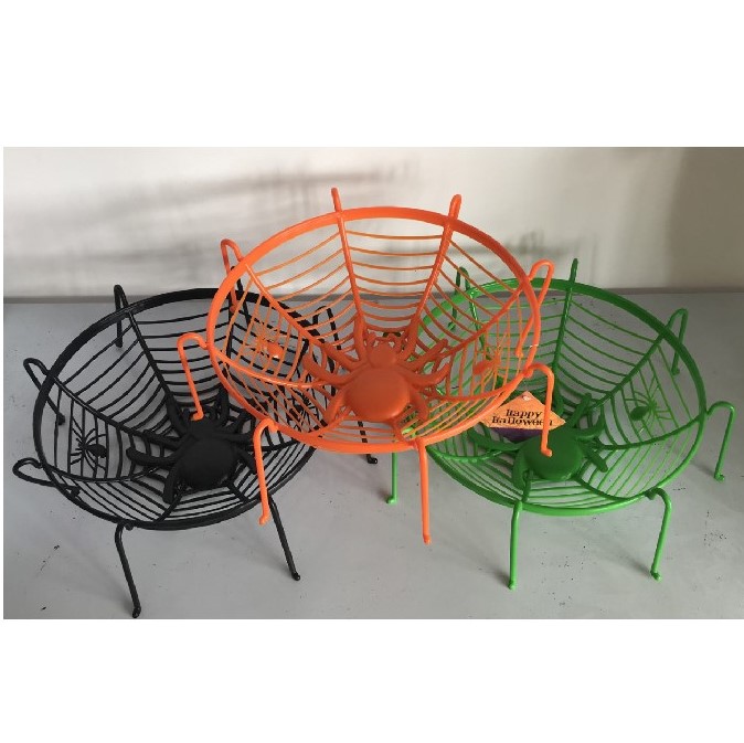 Spider Web Basket W/legs Plastic 3ast Colors 11.625 X 3.125in HALLOWEEN Hangtag