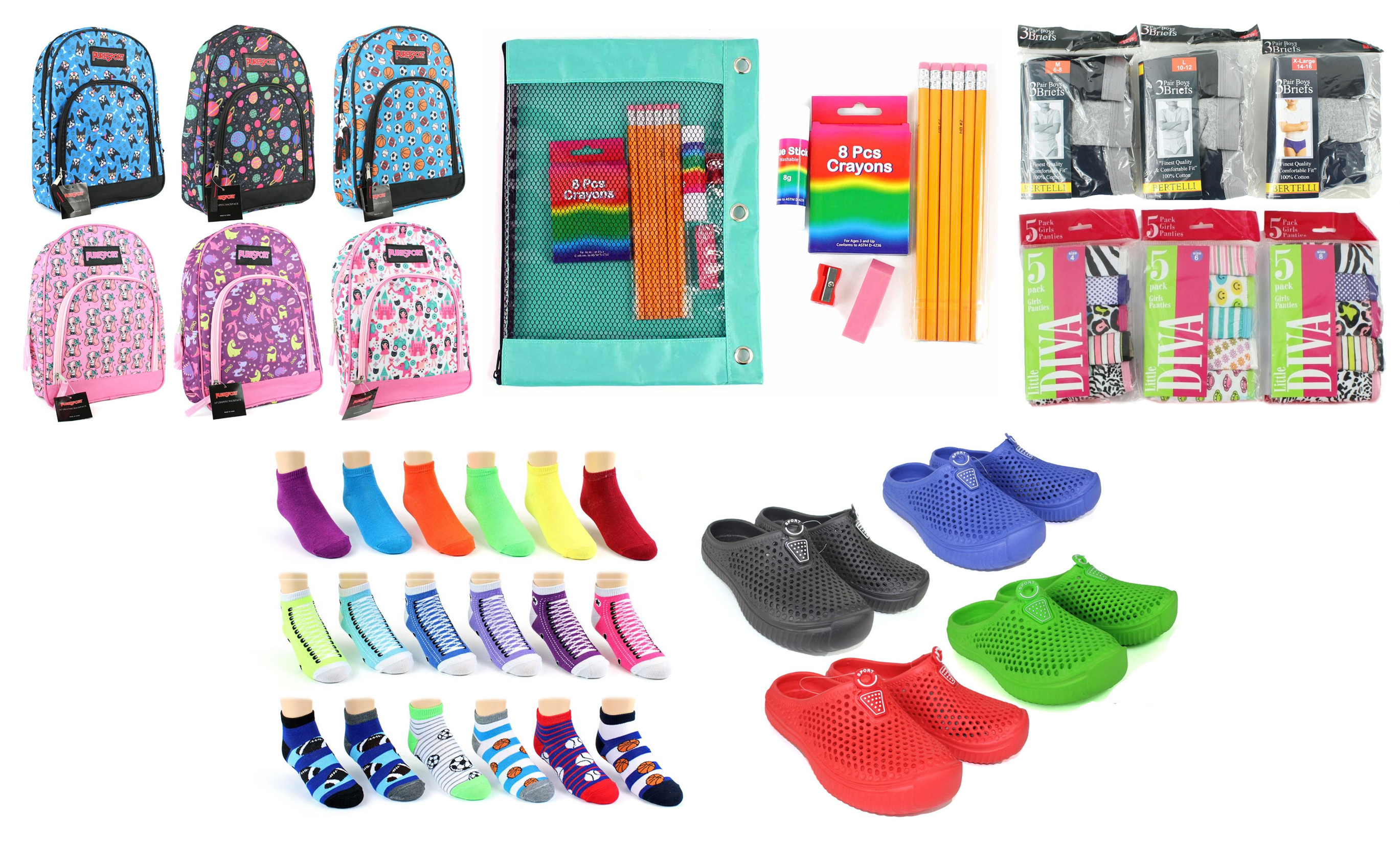 ''Elementary School Back-to-School Bundle - 360 Items - 14'''' Graphic Backpacks, Supply Kits, CLOGS, U
